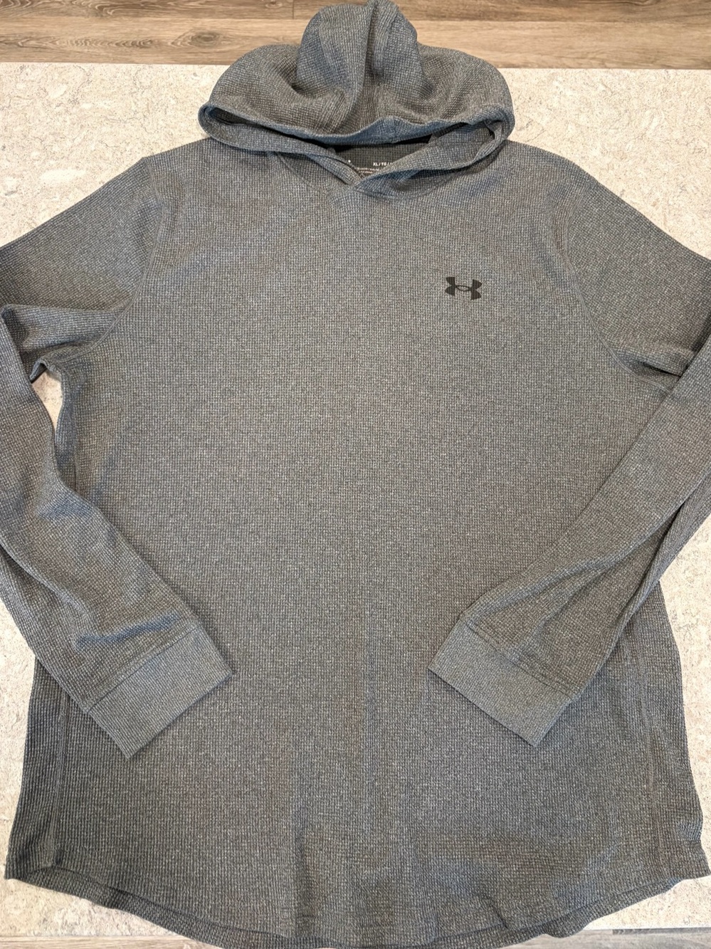 Under Armour Men's Heather Gray Hooded Waffle-Knit Pullover-XL
